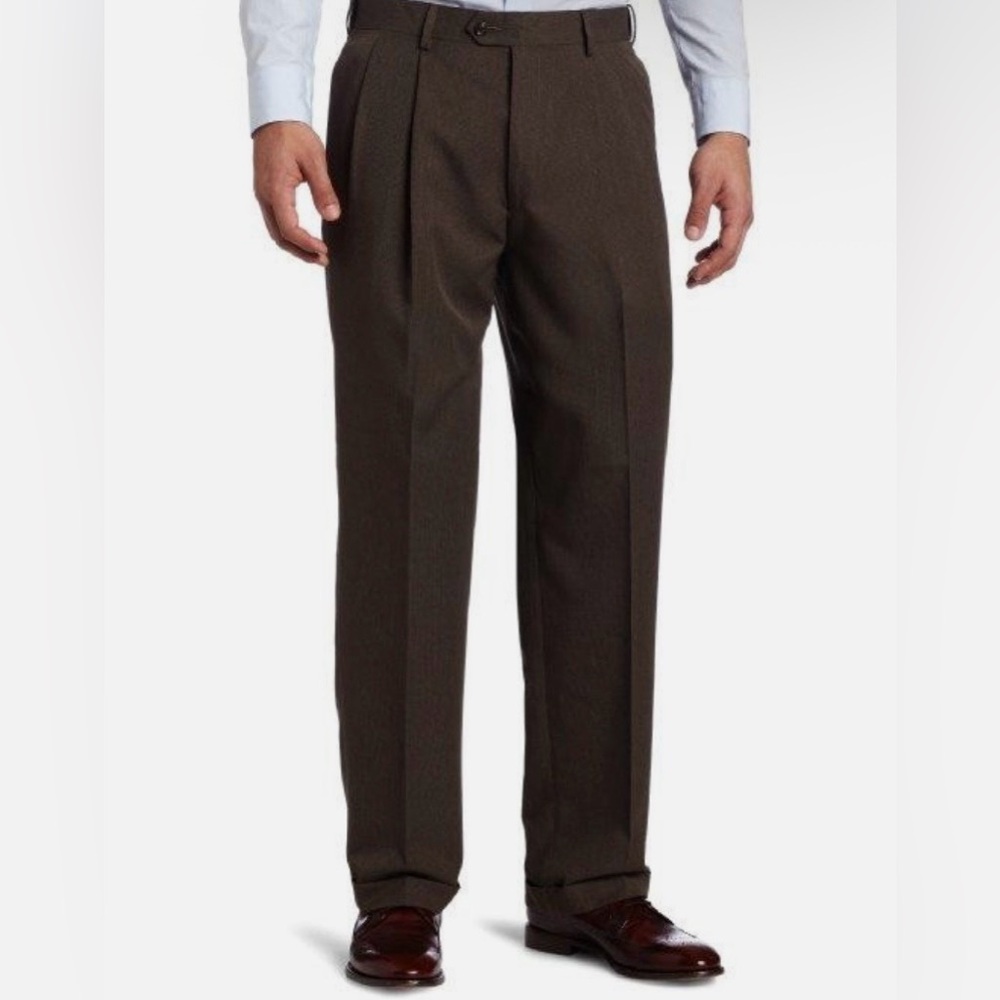 Savane Silkworks Men’s Dark Brown Pleated Cuffed Pants Slacks Trousers 36 X 31